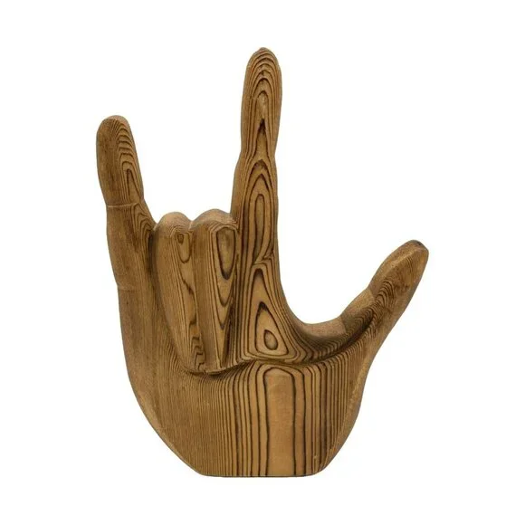 Carved Natural Wood ASL "I Love You" Sign Handmade (?) Hangable or Tabletop Art - Picture 1 of 12